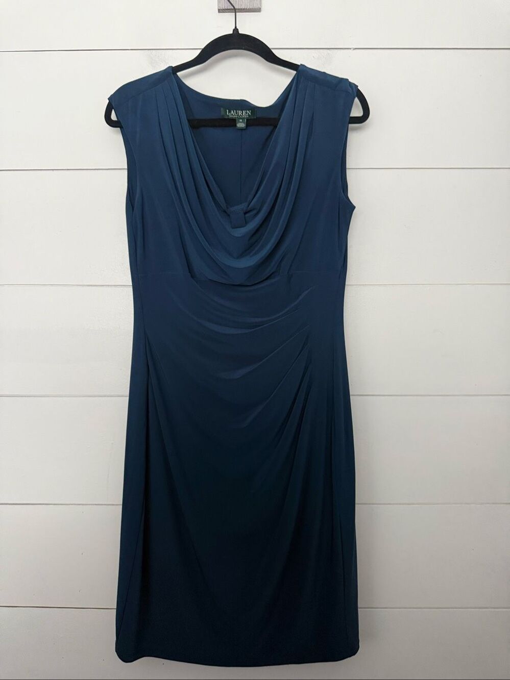 Lauren Ralph Lauren Women’s 12 Dark Blue Scoop Neck Sheath Dress Career Office C